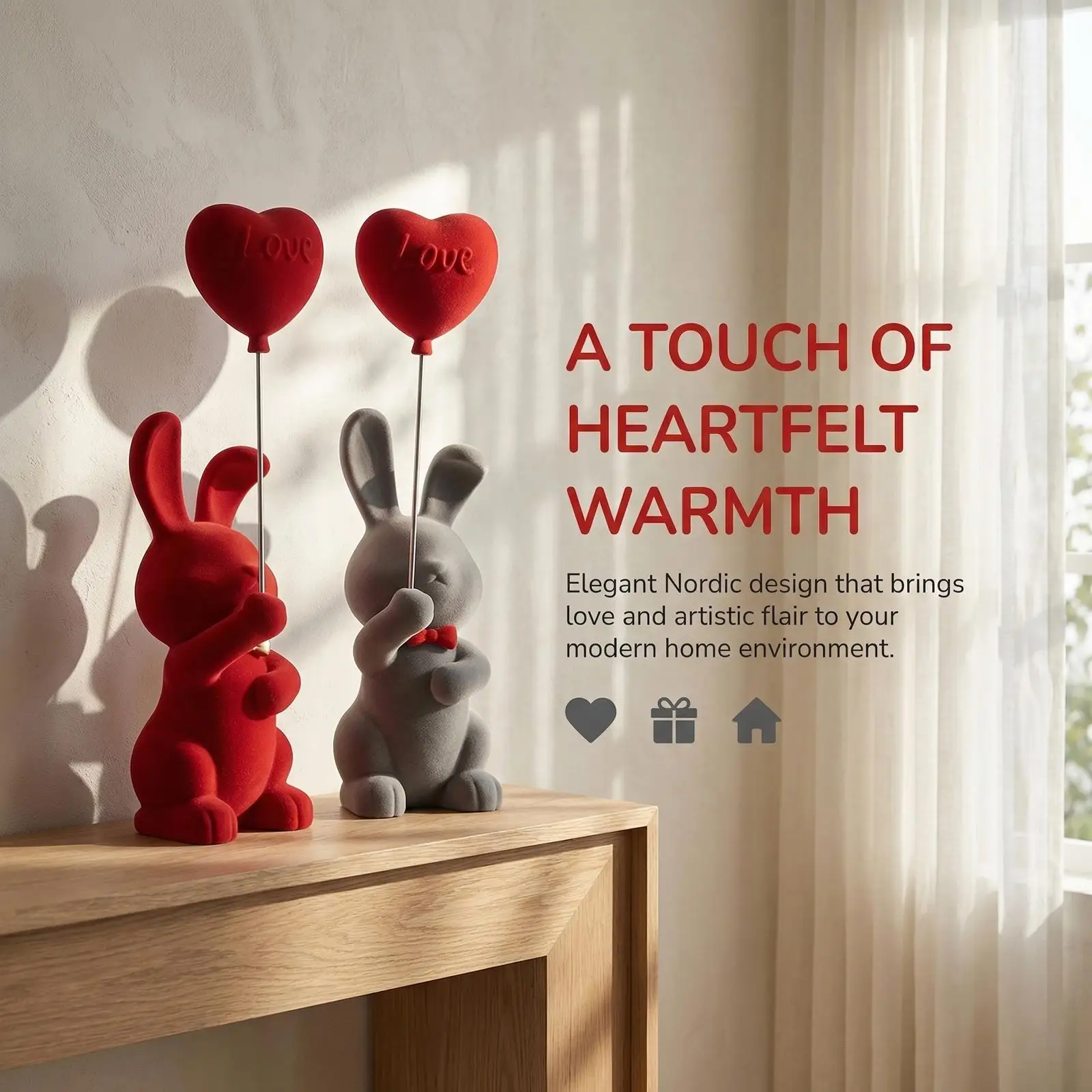 

Статуэтка кролика в форме сердца, пасхальный зайчик, украшение для стола, декоративное изделие для камина, шкафа, подарок на День святого Валентина