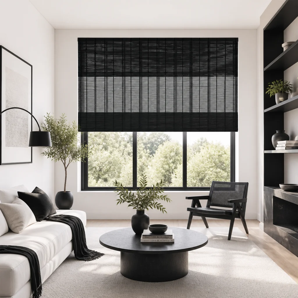 

No Tools No Drill Cordless Bamboo Roman Shades, Light Filtering Window Treatment, Roll Up Bamboo Blinds for Window Roller Blinds