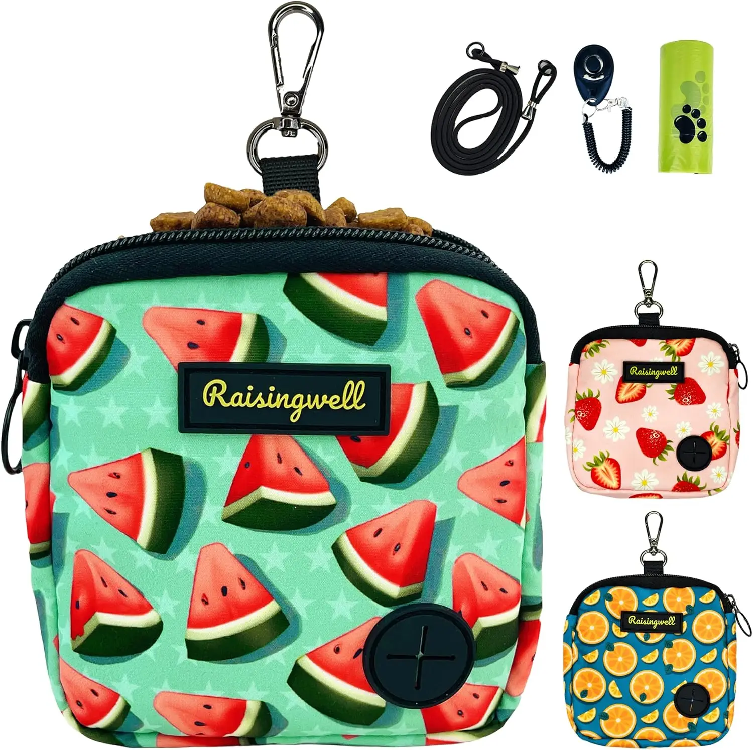 

Dog Treat Pouch with Clicker and Poop Bags for Walking Training, Watermelon Design