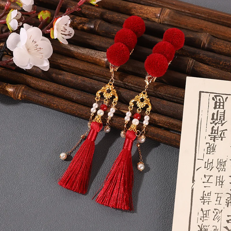 6mm Bracelet Hand String New Chinese New Year Candied Haws Cute Red Tassel Hair Ball Hairpin Antique Hanfu Year Hair Accessories
