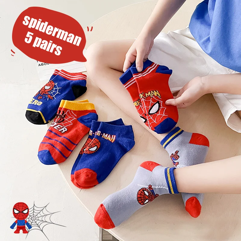 5 Pairs Children Socks Marvel Spiderman cartoon anime cotton Boys tube socks children Summer Autumn winter socks short baby sock