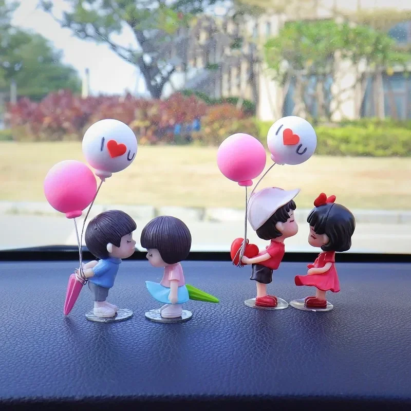 Anime Figure Couples For Car Ornament Model Cute Pink Kiss Balloon Auto Interior Decoration Dashboard Accessories Gifts Figurine