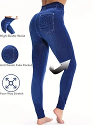 Flat Fashionable Tight Pants For Women Imitating Denim Legging Elastic Fitness And Yoga Pants Sexy Pencil Pants