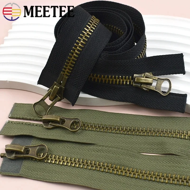 1/2Pcs Meetee 8# 12-120cm Metal Zipper Open/Close-End Double Sliders Sewing Coat Down Jacket Replace Zips Repair Kit Accessories