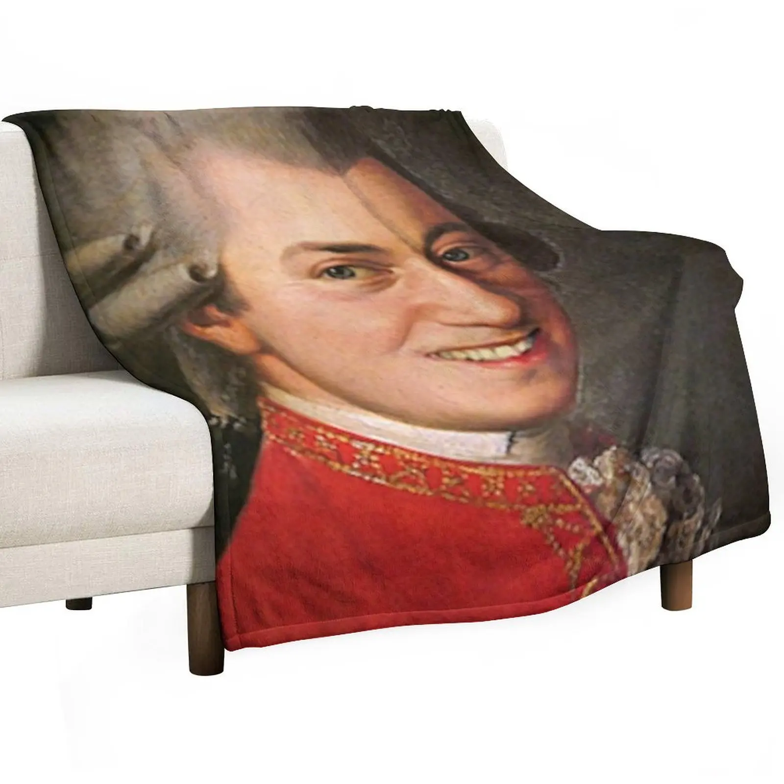 Smiling Wolfgang Amadeus Mozart art famous music composer funny meme Throw Blanket Weighted Large Stuffeds Soft Plaid Blankets