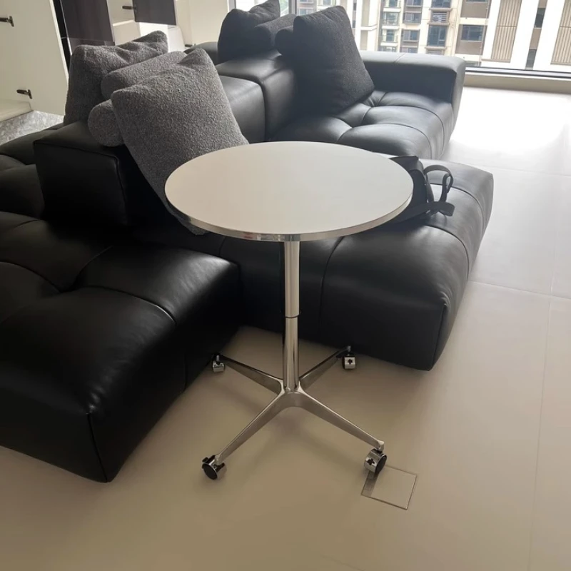 

Минималистичный обеденный стол с серебряными краями, регулируемый приставной столик для кафе, круглый офисный стол для небольших помещений, современный мобильный кухонный остров