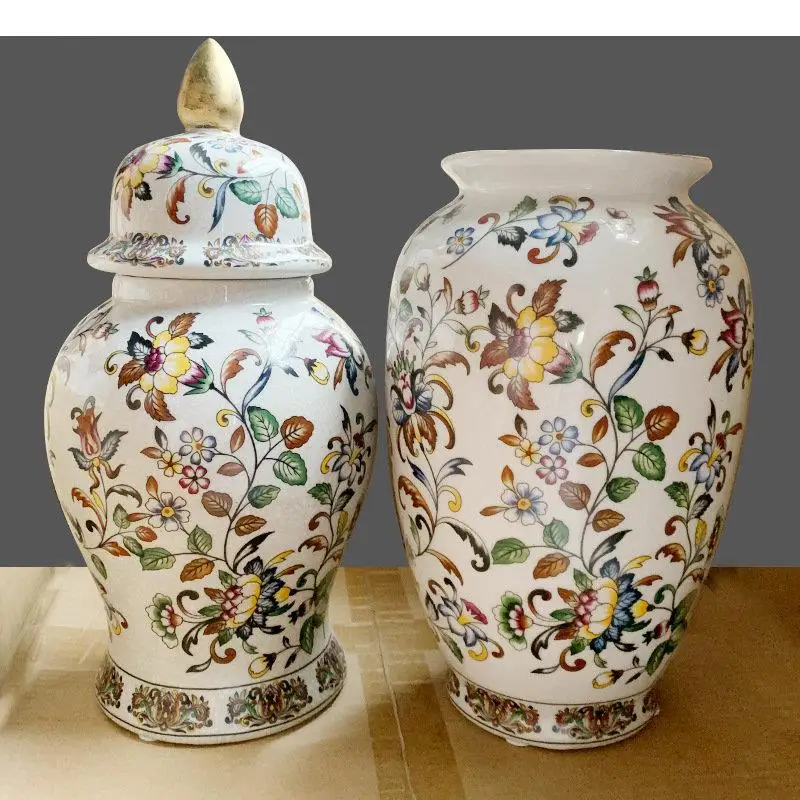 Flowers and Birds Painted Ceramic Storage Jar with Lid Ginger Jars Flower Vases Porcelain Jewelry Cosmetic Container