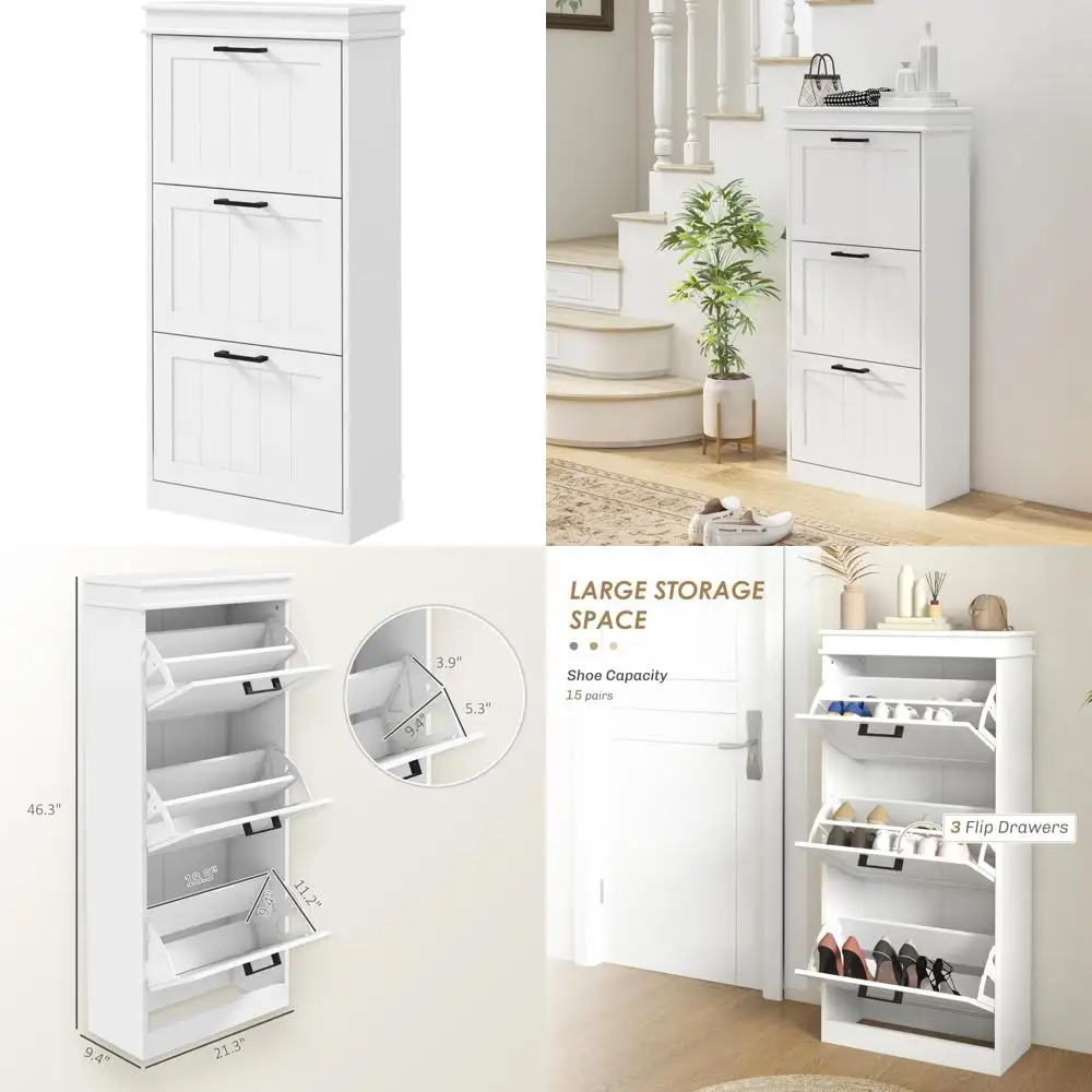 

Отдельно стоящий узкий шкаф для обуви с 3 ящиками, регулируемыми полками, тонкий органайзер для хранения обуви