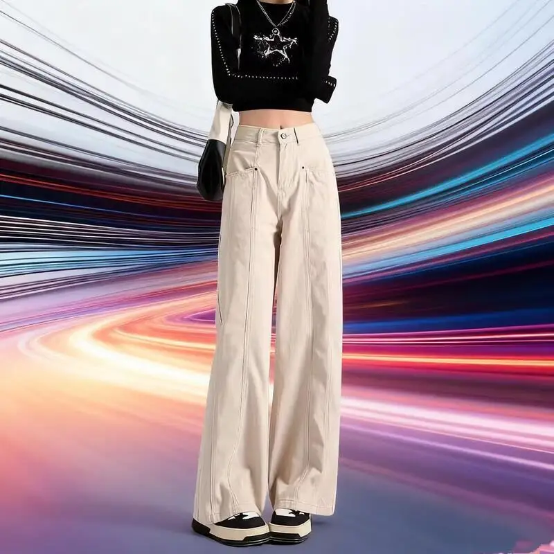 Pantalon à jambes larges pour femmes, marque tendance, rétro, taille haute, élégant, polyvalent, tube droit, Showoff, nouvelle collection 2026