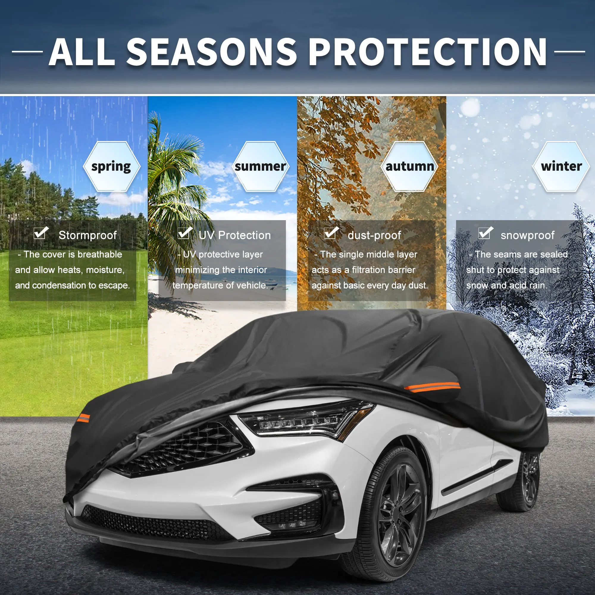 Motoforti Car Cover W/ Left Side Door Zipper 210D-PU for Acura RDX