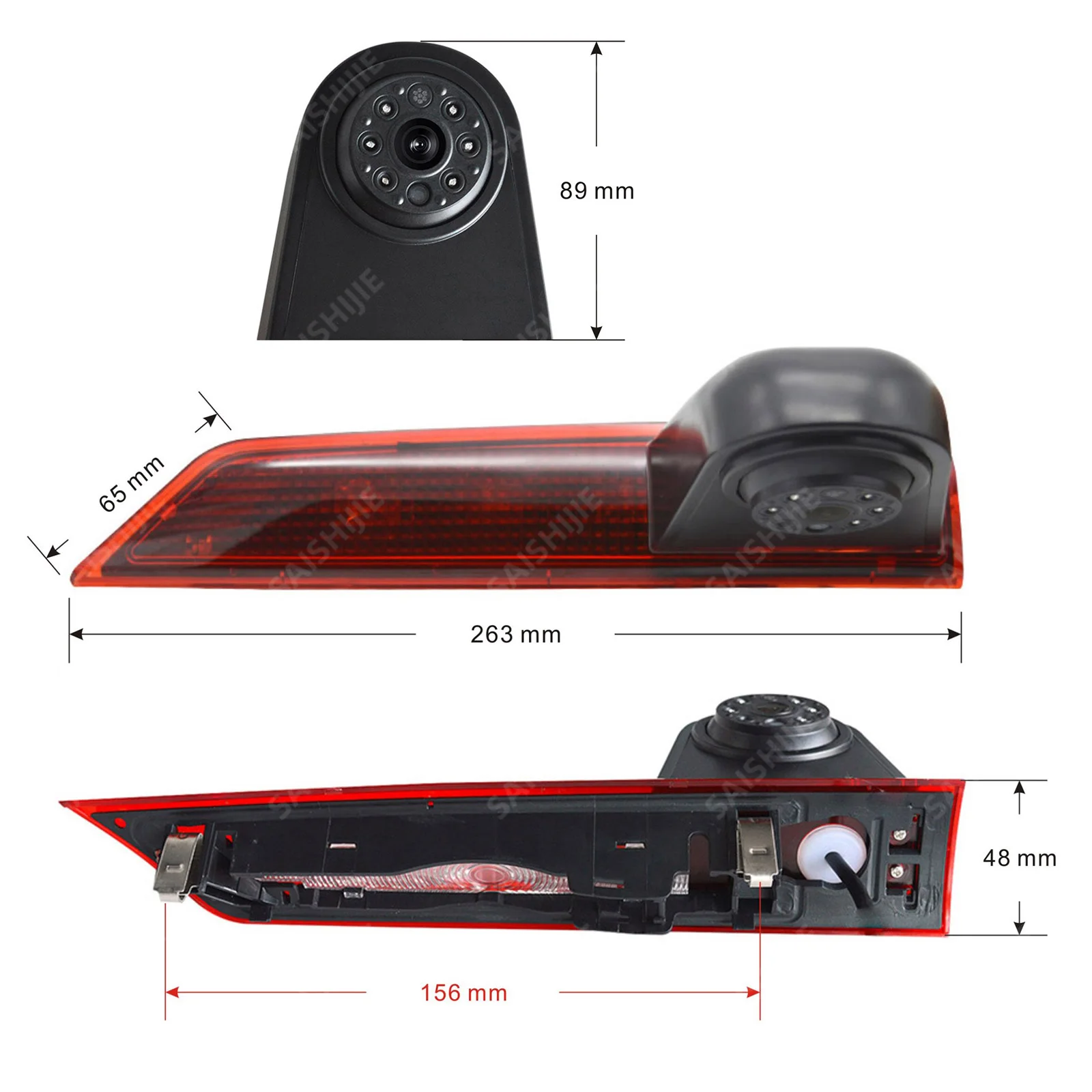 كاميرا عكسية عالية الدقة لضوء الفرامل لسيارة Ford Transit Custom Van 2012- 2015 (إصدار لمبة الباب الحظيرة/القسمة) مع مجموعة مراقبة 5 بوصة