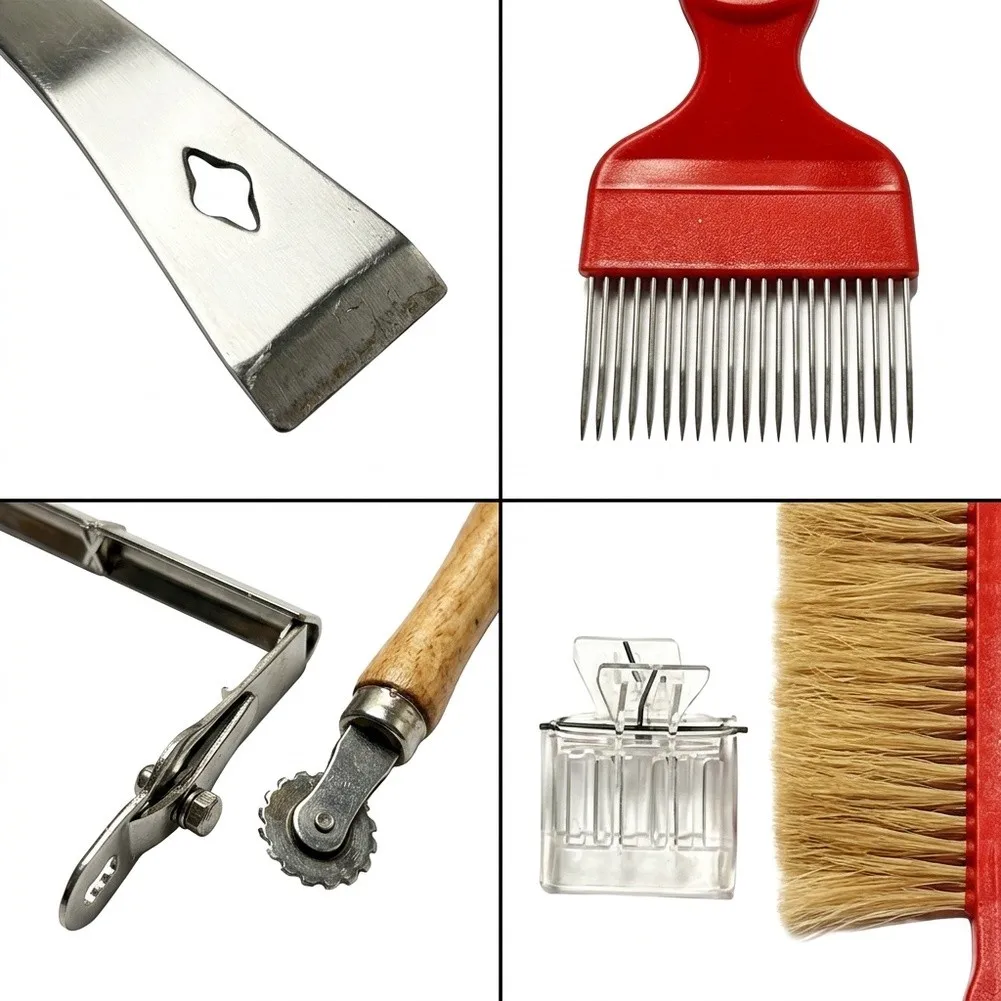 For Beekeeping Tool Kit 7 pcs for Hive Operations Includes Hive Tool Bee Brush Uncapping Fork Frame Grip Hive Frame Holder Wire