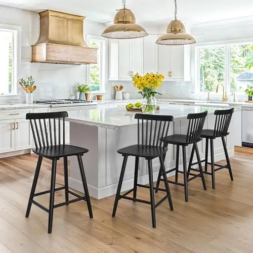 Upgraded Windsor Wooden Black Bar Stools Set of 4, 24 Inch Counter Height Barstools with Spindle Back/Bigger Seat for - view 6