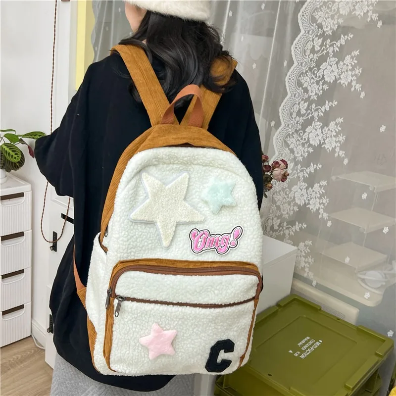 New Winter Lamb Wool Backpack Korean Version of Girls Cute Plush Backpack Winter Japanese Girls Plush Schoolbag