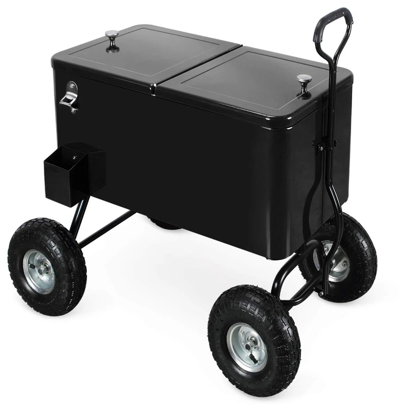 

80QT Retro Insulated Portable Patio Cooler Box Picnic Cooler Wagon