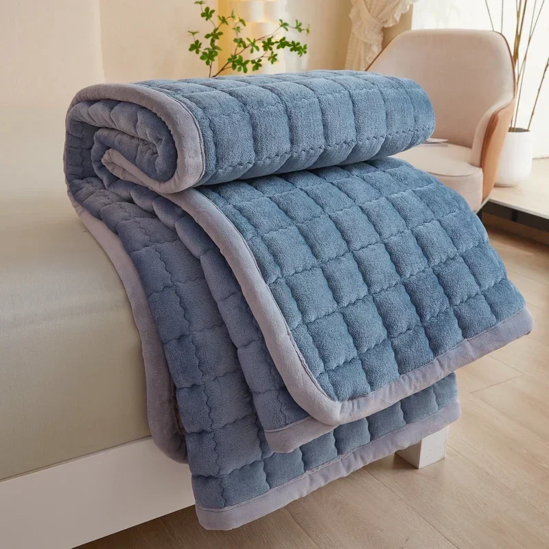 Quilted Mattresses Thickened Bedsheet матрас топпер Velvet Mattress Topper Skin-friendly Bed Linen Blue Mattress(No Pillowcase)