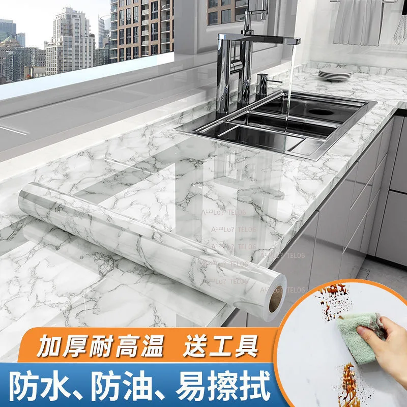 Thick Marble Pattern Countertop Renovation Sticker Waterproof Desk Cover for Bar Reception Table