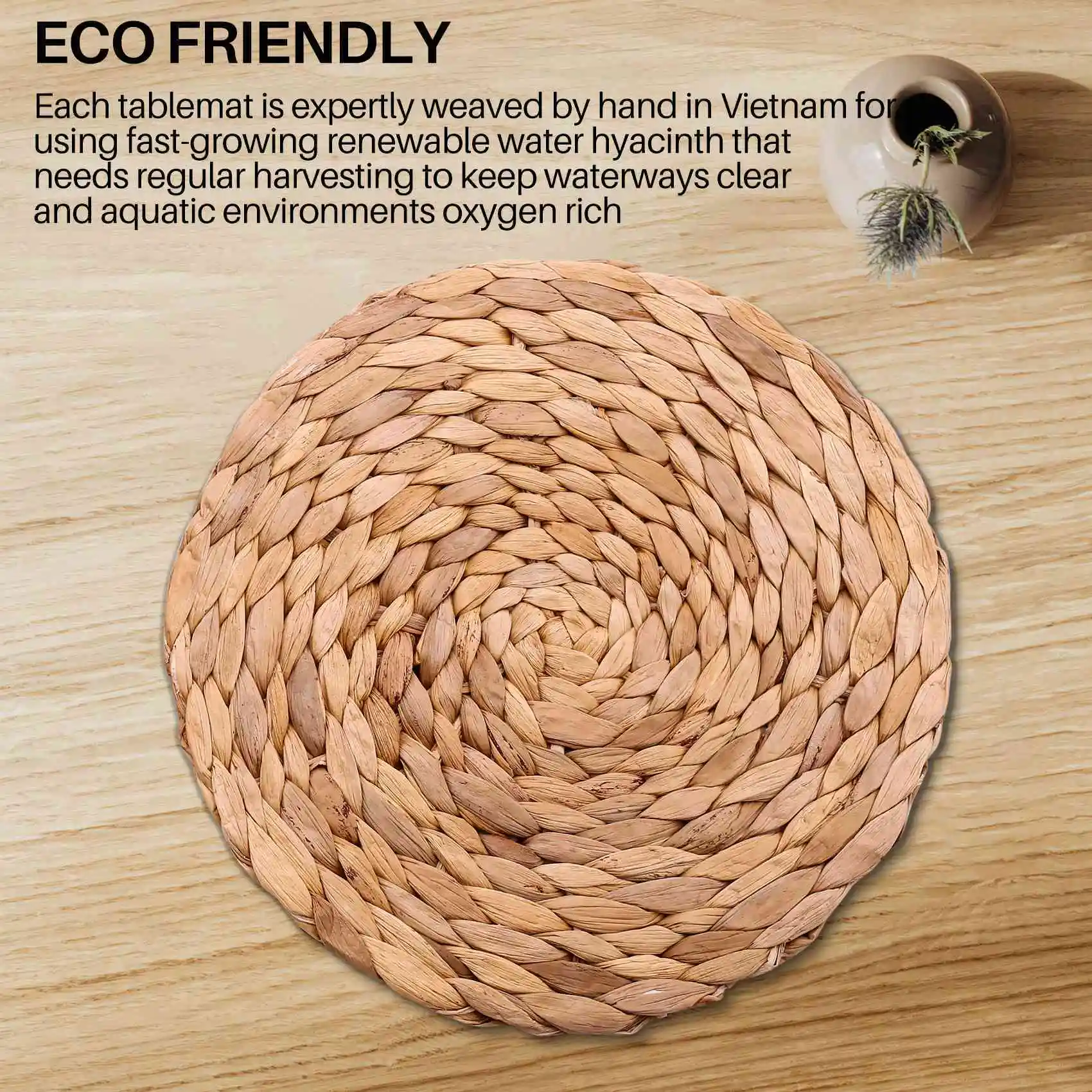 

M11K-18 Pack Round Water Hyacinth Placemat,Quality Woven Wicker Table Place Mats,25Cm