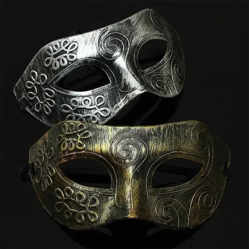 Halloween Men Knight Cosplay Masquerade Party Retro Mask Metal Half Face Facepiece Gothic Carved Mask Role Playing Costume Props