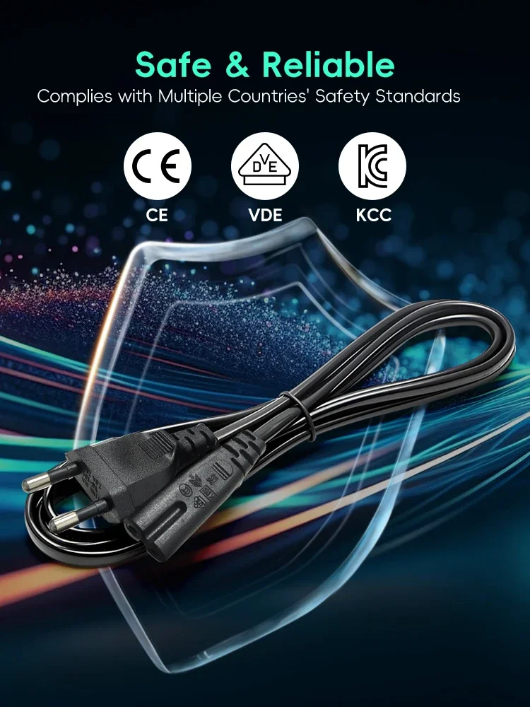 DATA FROG 1m 1.5m 3m EU Plug 2-Prong AC Power Supply Cable AC Plug Power Extension Cord for PS4 PS5 Xbox Computer Laptop PC TV view 4