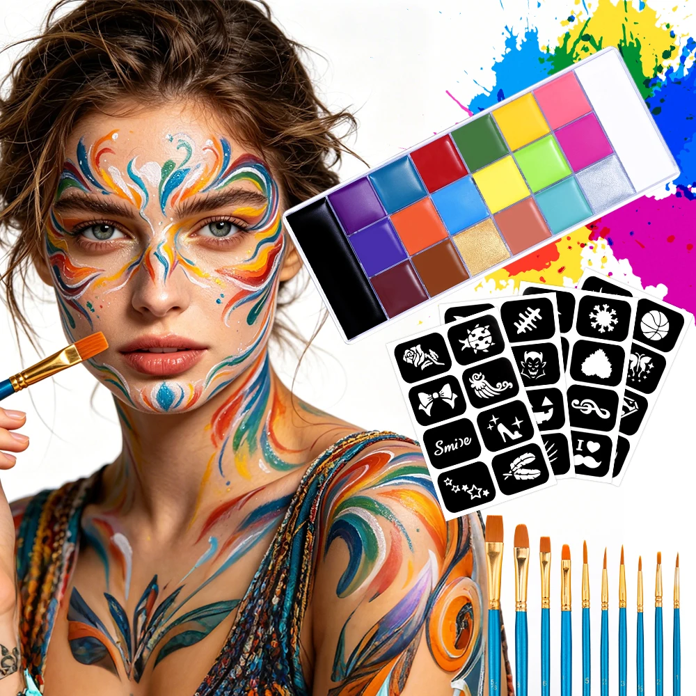 20 Color Professional Face & Body Paint Palette Long Lasting Face Painting Cosmetic For Halloween Special Effects&Cosplay Makeup