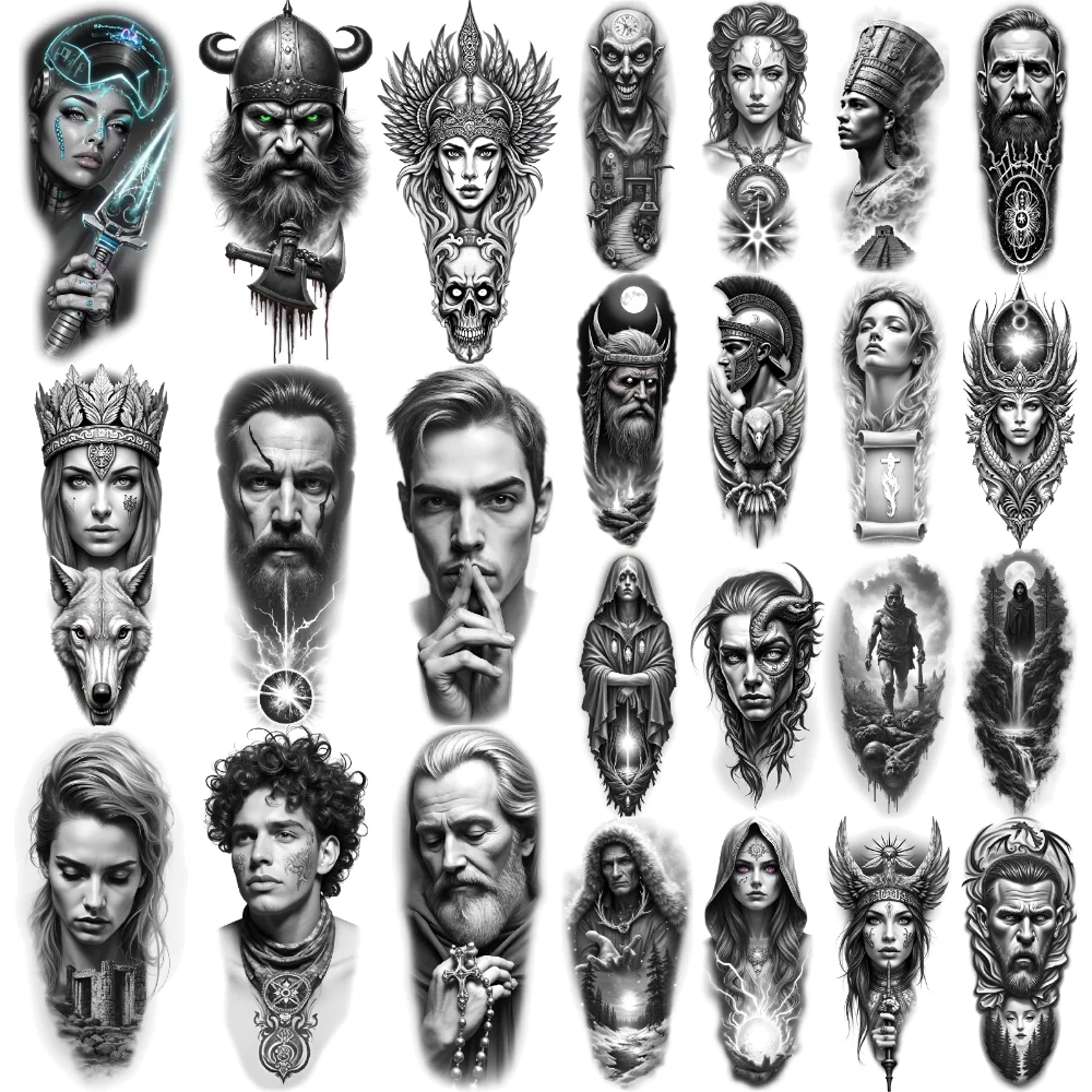 12 pièces tatouage temporaire tournesol dame tatouages temporaires réalistes figurine angélique casque Viking pour hommes bras adultes