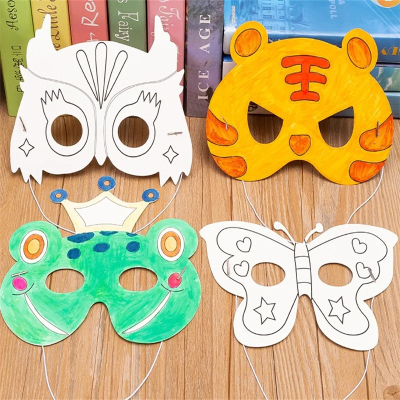 8 Stuks Gekleurde Blanco Maskers Dier Cartoon Kinderen Schilderij Kleuterschool Papier Graffiti Schattige Handgemaakte Diy Kunstmaterialen