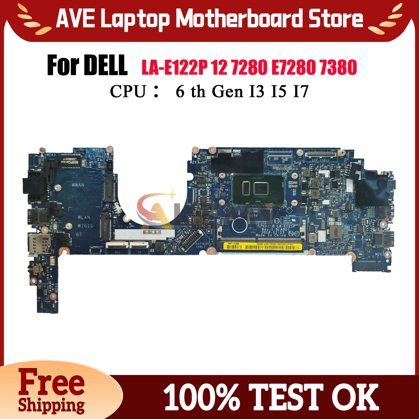 

LA-E121P LA-E122P Материнская плата для ноутбука Dell Latitude 7280 7380, поддержка процессора I5 I7 6-го/7-го поколения 0R5YF6 0HP2CR 100% протестировано, ОК