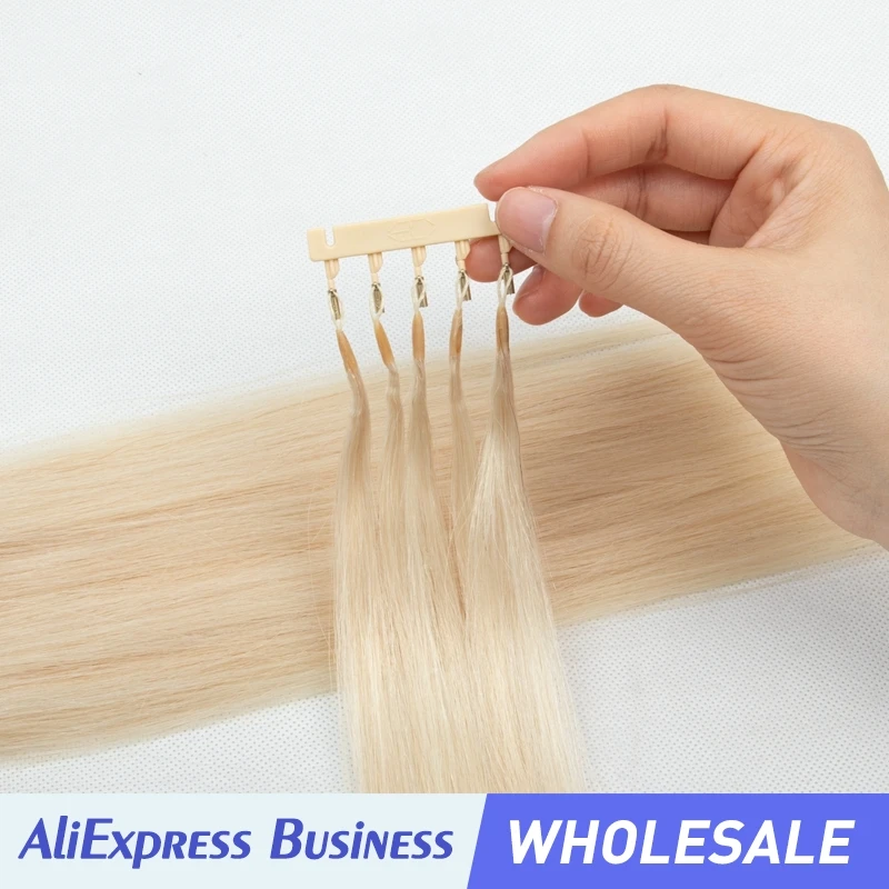 Wholesale 6D-2 Hair Extensions 5Strands/raw Human Hair 6D Hair Extensions Micro Tiny Invisiable Metal Tips Keratin Bonds