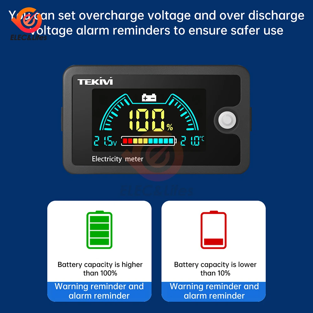 6839D Battery Voltmeter DC 8V-100V Capacity Indicator Power Meter Lithium LiFePO4 lead-acid cell 12V 24V 48V LCD Screen Display
