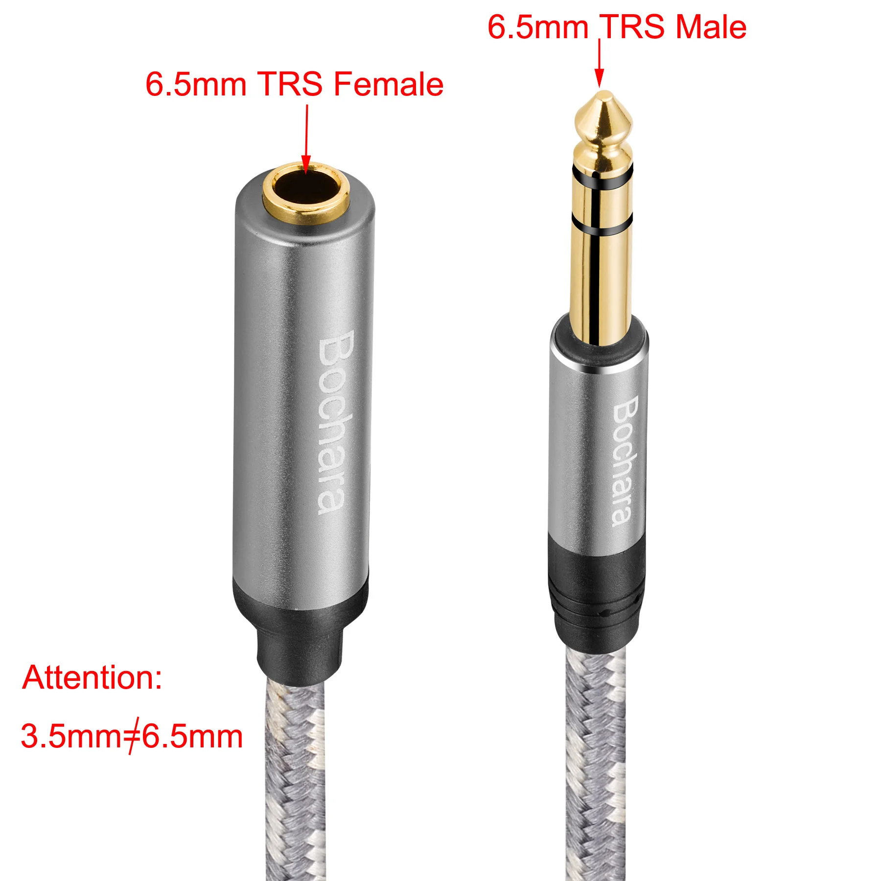 Кабель-удлинитель Bochara 30 см 1/4 ''6,35 мм стерео со штыревыми соединителями и двумя экранами