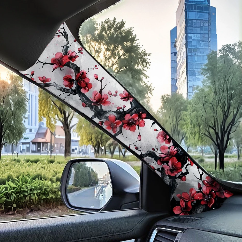 Car Interior A-Pillar Decoration, Plum Blossom Tree Pattern, Universal for All Models, Self-Adhesive Fabric.