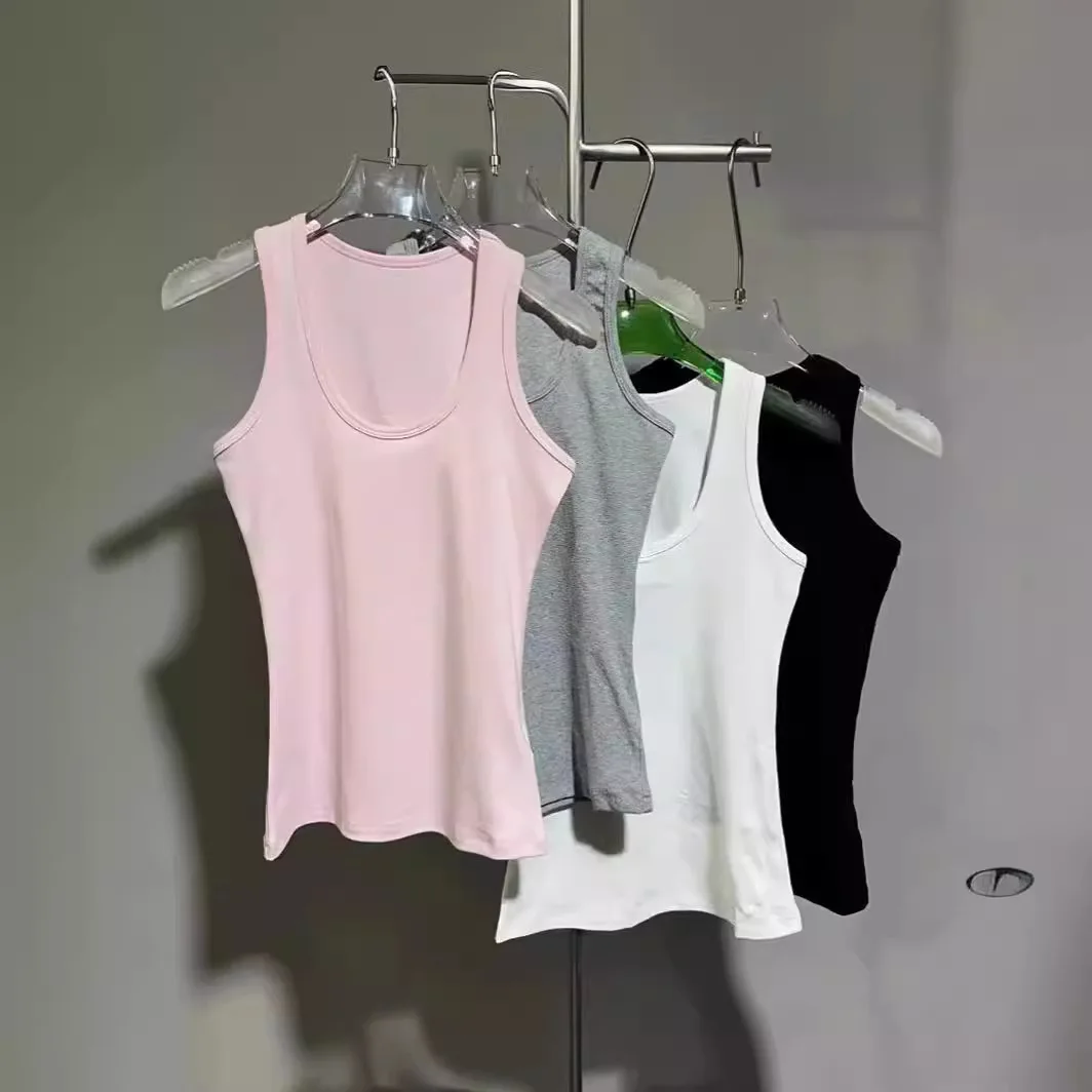 

Summer new style knitted tight-fitting slimming sleeveless round-neck base layer with elasticated V-neck design