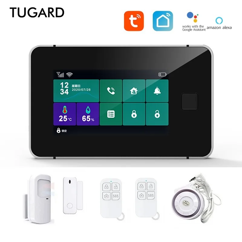 Tugard Gsm Wifi Beveiligingsalarmsysteem 4.3 Inch Touchscreen Met Draadloze Brandwerende Anti Diefstal Alarmen Sensor Voor Tuya Smart Home