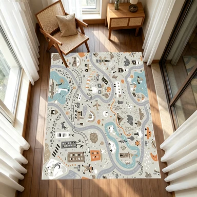 Cute Kidsren's City Map Carpet Cartoon Animal Traffic Carpet Floor Non-Slip Kidsren's Bedroom Play Mat