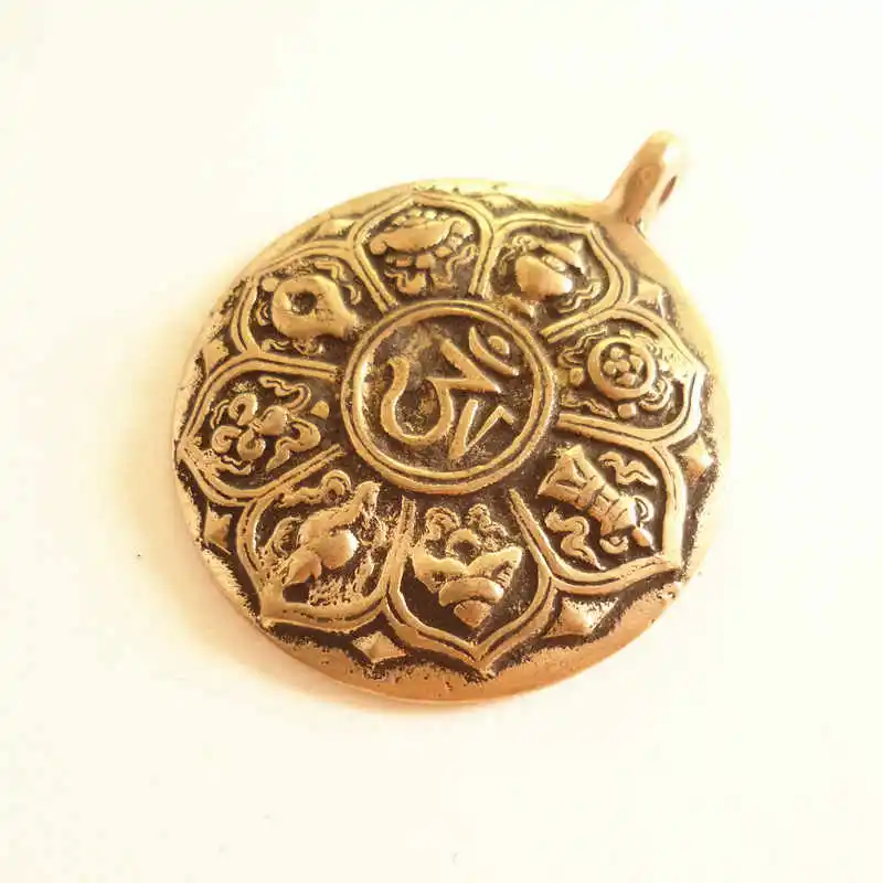 Tibet Babao Amulet Waist Tag Tibtan Old Brass Golden Babao Pendant Double Sides TBP499