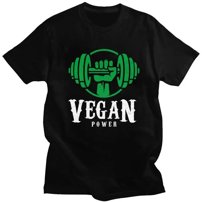 Custom Vegan Power Tshirts for Men Short Sleeves T Shirt Cool Powered By Plants T-shirts Pure Cotton Tee Gift