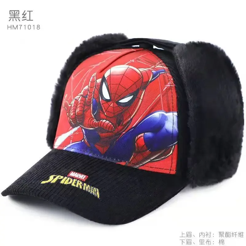 Marvel Spiderman autumn and winter cute children's personalized anime plus velvet warm ear protection and cold protection hat