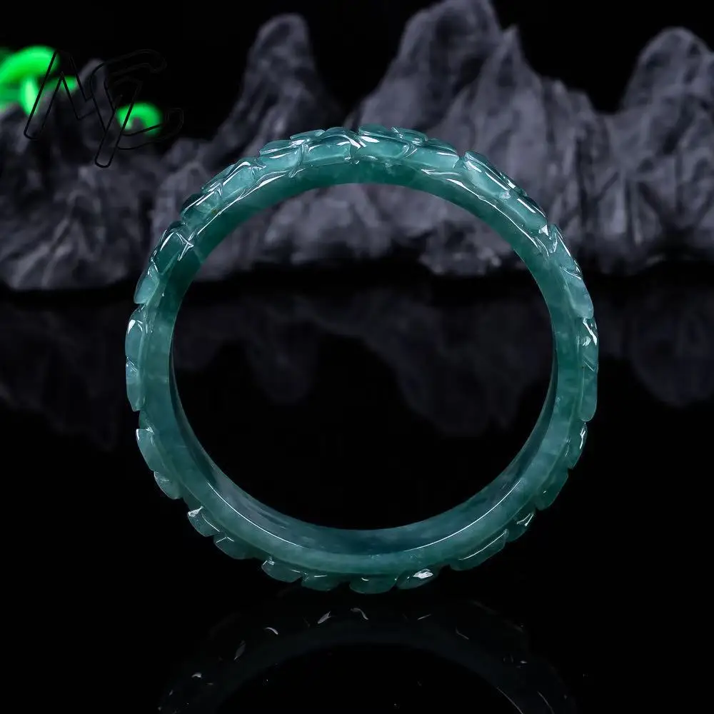 Real Natural Blue Water Emerald Jade Flower Bracelet Pendant Carved Charm Jadeite Jewelry Fashion Amulet Gifts for Men Women view 3