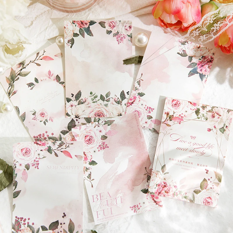 50Pcs/pack Vintage Floral Decor Paper Easy Cut Writeable DIY Craft Material Paper