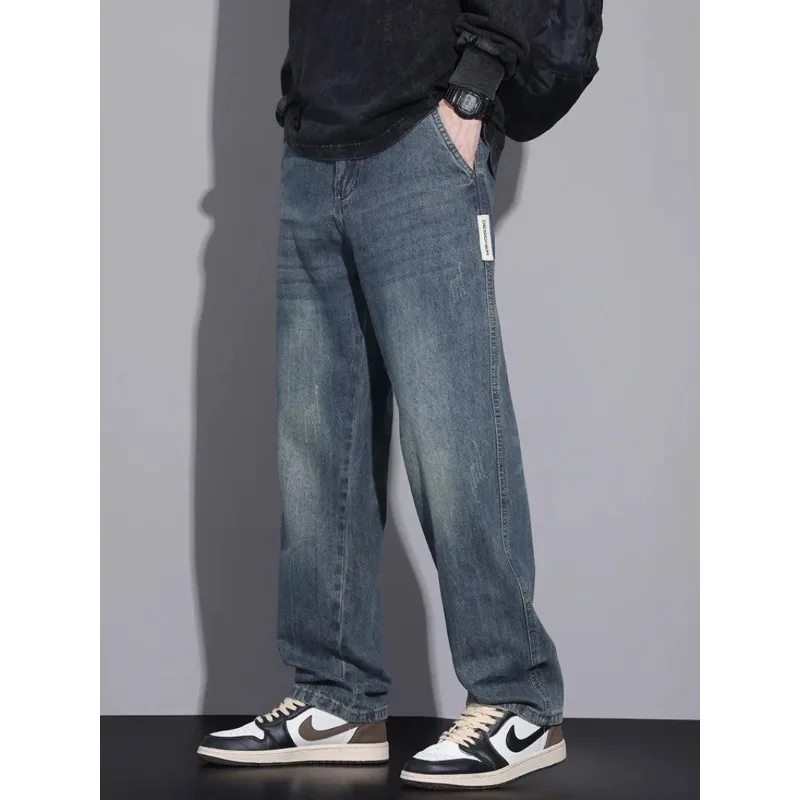 

2025 Autumn New Large Size American Retro Jeans Men Loose Straight Fashion Casual Versatile Men's Wide-Leg Long Pants