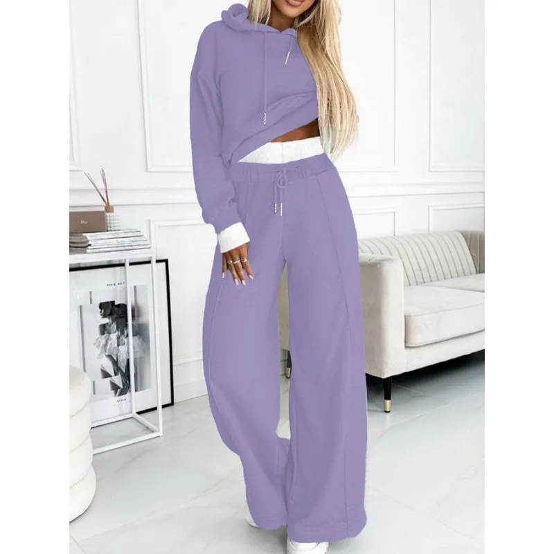 Women Sexy Long Sleeve Hooded Pullover Sweatshirt Top Drawstring High Waist Pocket Pants Suit Spring Autumn New Solid Loose Suit