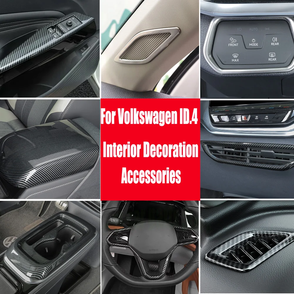 

Для Volkswagen ID.4 ID4 2021 + рамка для отделки рулевого колеса, приборная консоль, кондиционер, воздуховыпускное отверстие, держатель сливной чашки, отделка панели