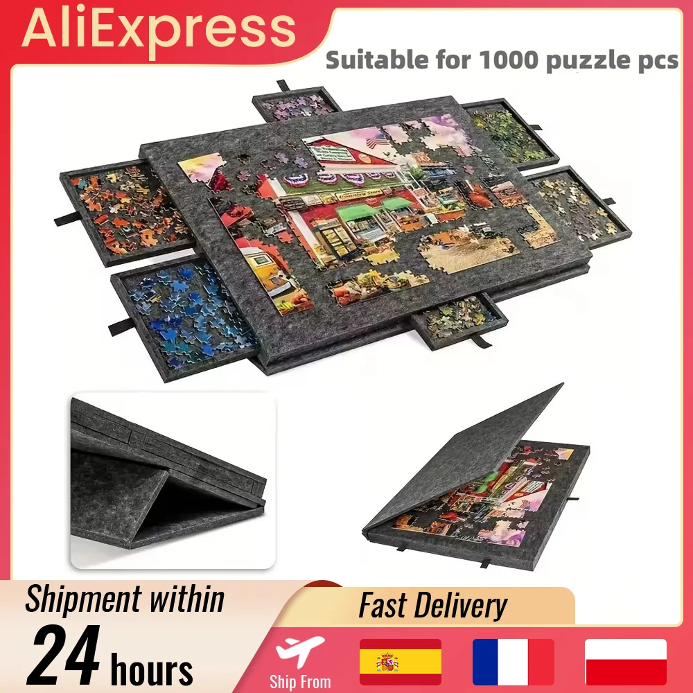 Planche de puzzle 6 en 1 avec 6 tiroirs coulissants, stocke et sortes pratiques de pièces de puzzle pour l'éducation et le rangement des puzzle pour enfants