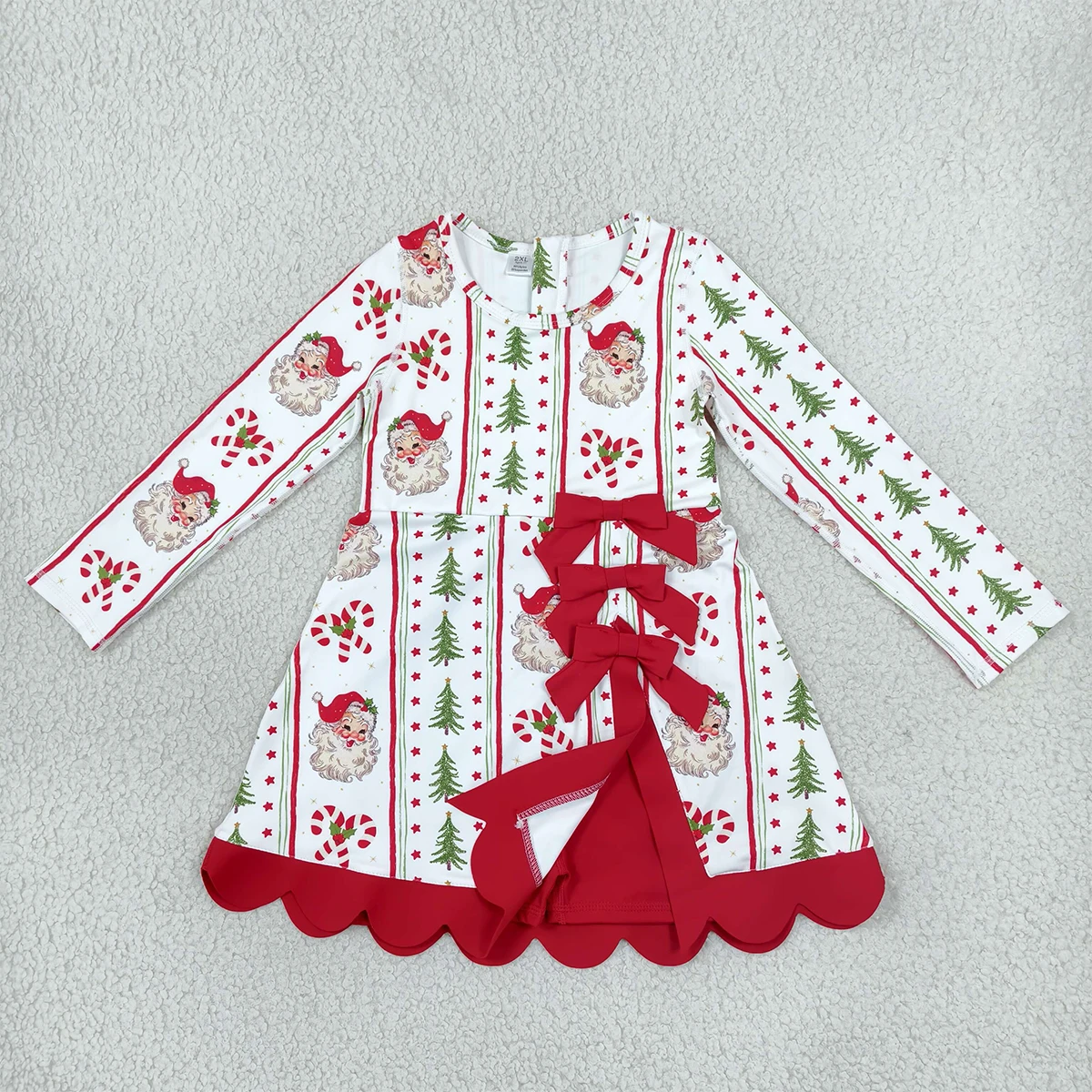 Boutique Baby Girls Cute Dress Santa Candy Cane Christmas Yoga Active Shorts Bows Scallop Dress Children Clothing Wholesale