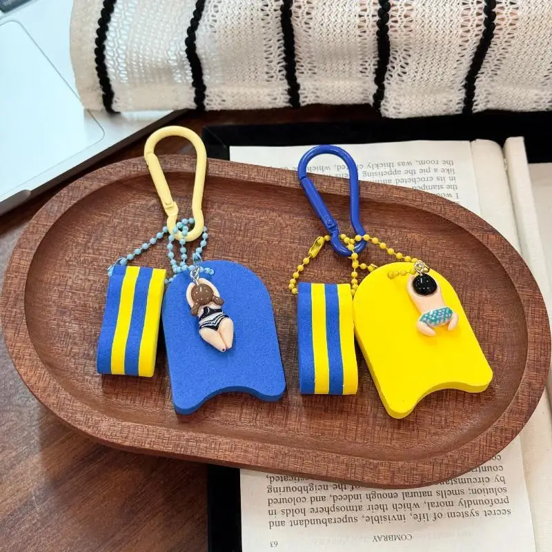 Cute Swimmer Doll Keychain Mini Floating Board Pendant Sturdy Clasp for Luggage Tag Decor Outdoor Travel Use