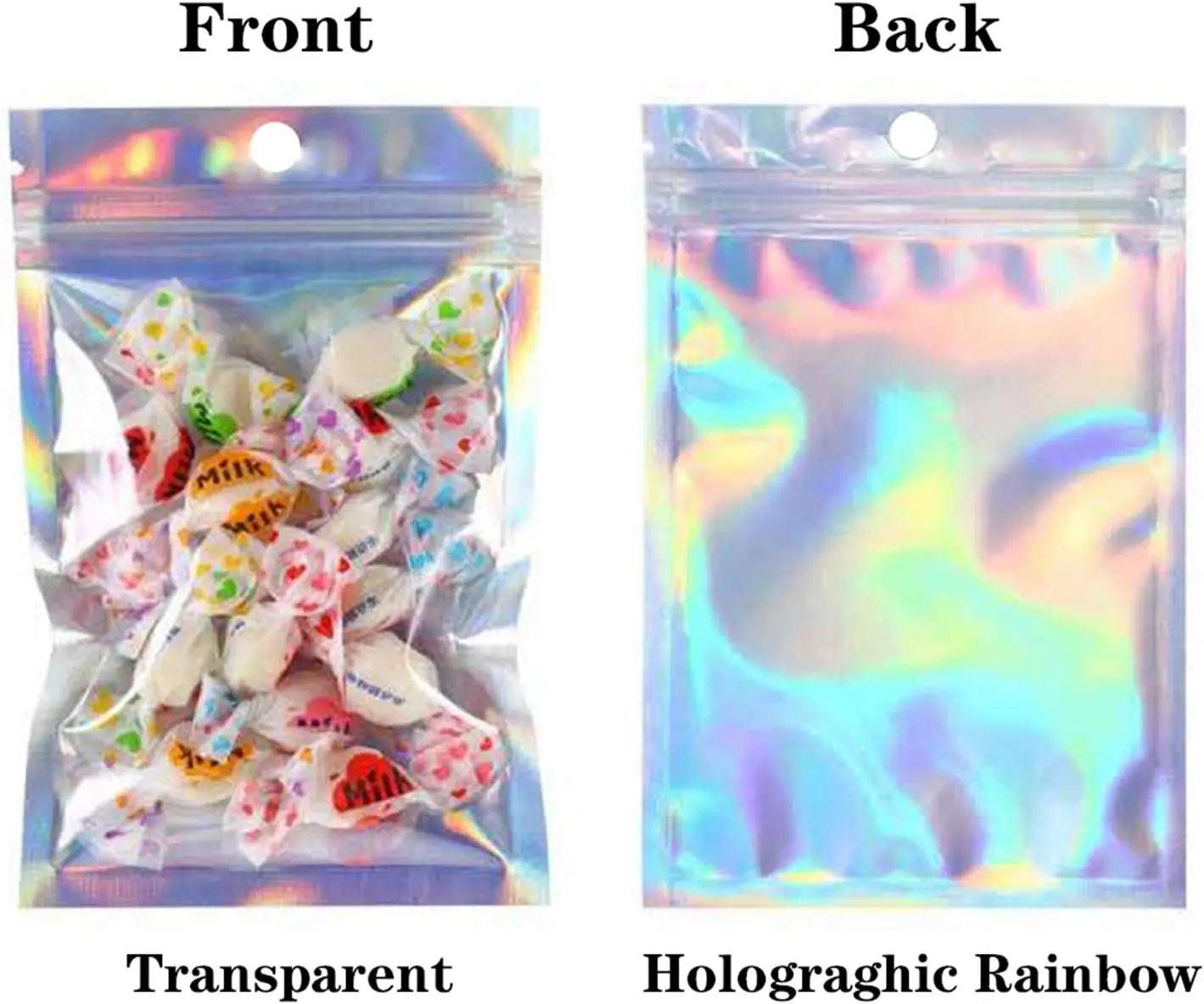 10Pc Smell Proof Mylar Bags Resealable Odor Proof Bags Holographic Packaging Pouch Bag With Clear Window For Food