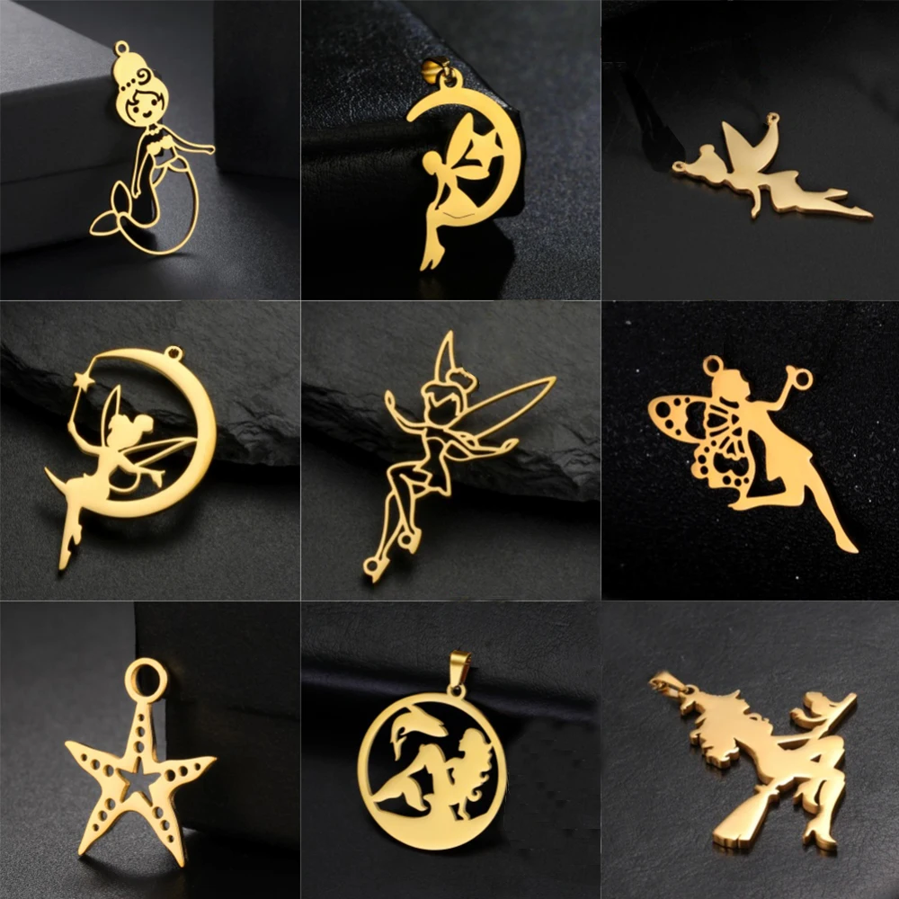 EUEAVAN 1szt Wróżka Anioł Syrenka Wisiorek ze stali nierdzewnej do naszyjnika Kobiety Dziewczyny Sea Starfish Charms Biżuteria Akcesoria do tworzenia biżuterii