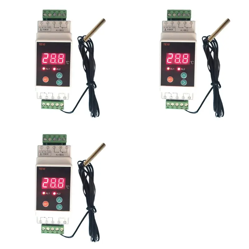 

【Обязательно к покупке】Термостат на DIN-рейку 3X с диапазоном температур от -40 до 110°C ℃ Удобный контроллер температуры с двусторонним выходом и сигнализацией, выход 7А/250В переменного тока