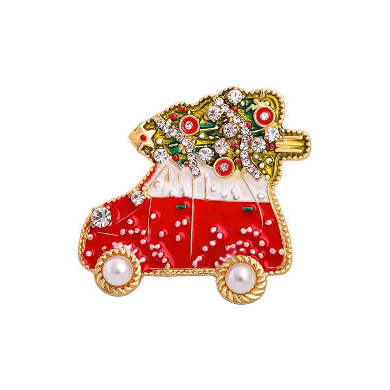 New Year Enamel Car Christmas Tree Brooch Pins Women Fashion Jewelry Gift Trendy Brooches